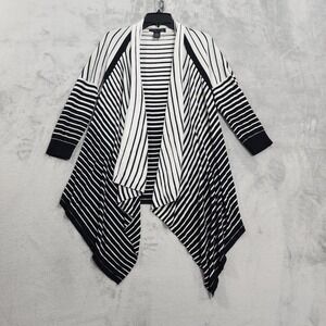 VENUE Cardigan‎ Sweater Womens S Black White Stripe Open Front Waterfall Hem